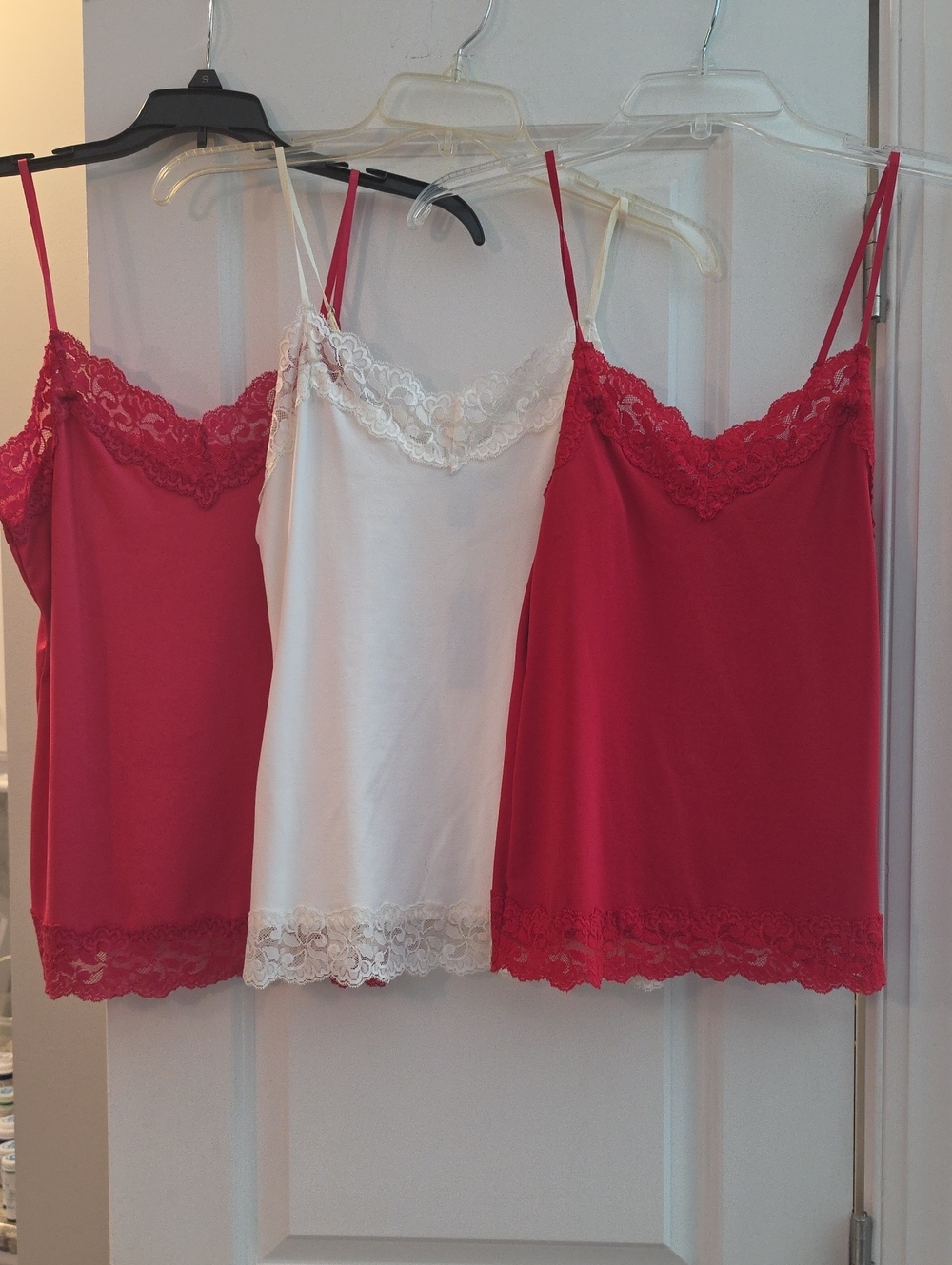 Lace-Trim Camisole Tank Top -Pink , White & Red Set Of 3
